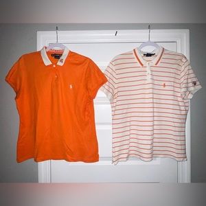 2 Ralph Lauren Golf Polo Shirts XL Women Orange White Tiger Wildcat Paw Stretch